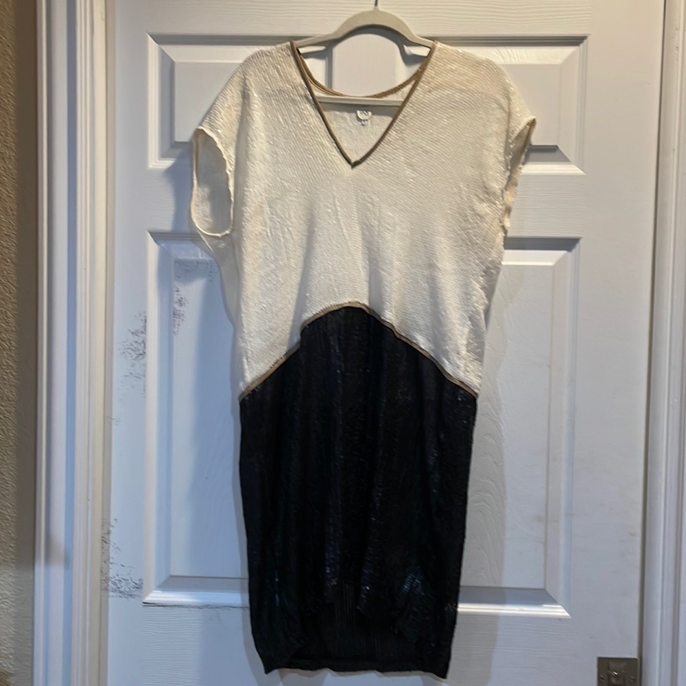 IAN R.N. Sequin Leather Trim Shift Dress S